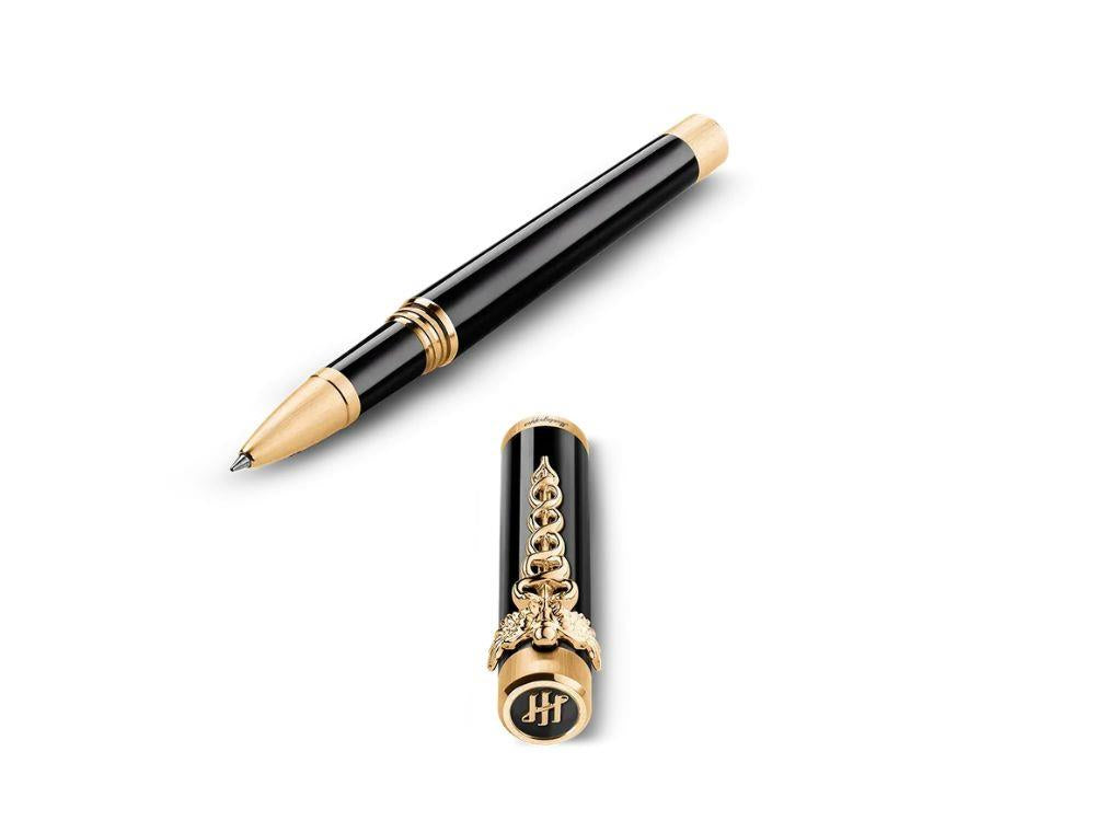 Montegrappa Zero Caduceus Yellow Gold Roller, Schwarz, ISZECRIY