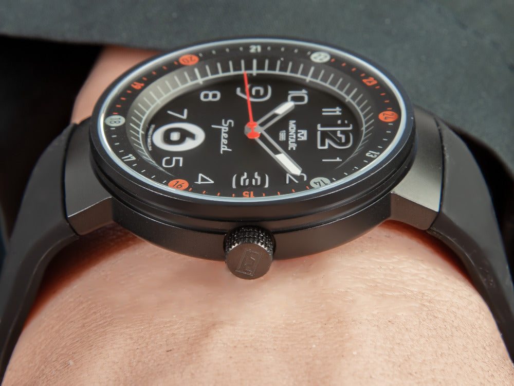 Montjuic Standard Quartz Uhr, Edelstahl 316L , Schwarz, 43 mm, MJ1.0101.B