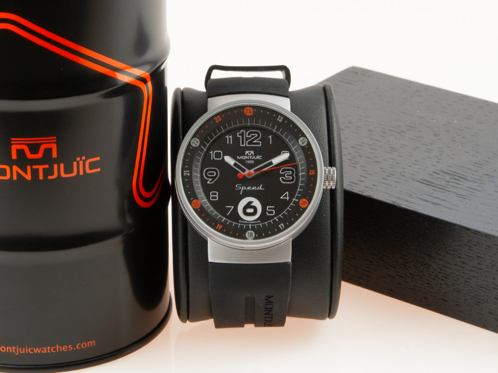 Montjuic Standard Quartz Uhr, Edelstahl 316L , Schwarz, 43 mm, MJ1.0101.S