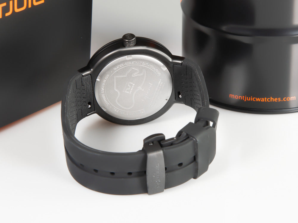 Montjuic Standard Quartz Uhr, Edelstahl 316L, Schwarz, 43 mm, MJ1.0102.B