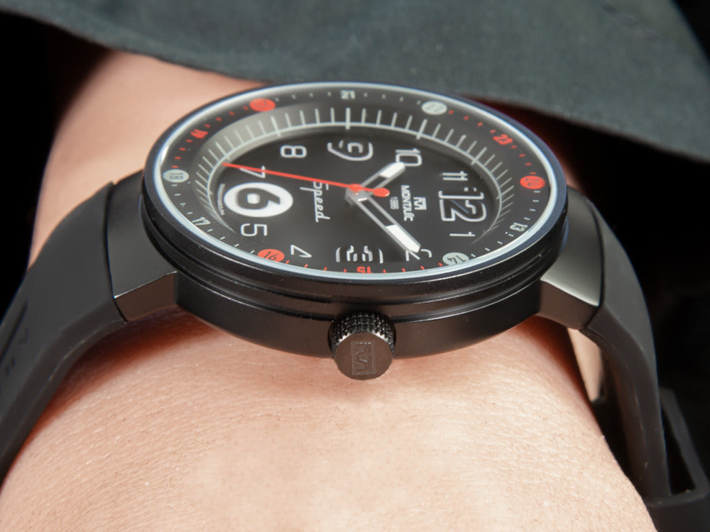 Montjuic Standard Quartz Uhr, Edelstahl 316L, Schwarz, 43 mm, MJ1.0102.B