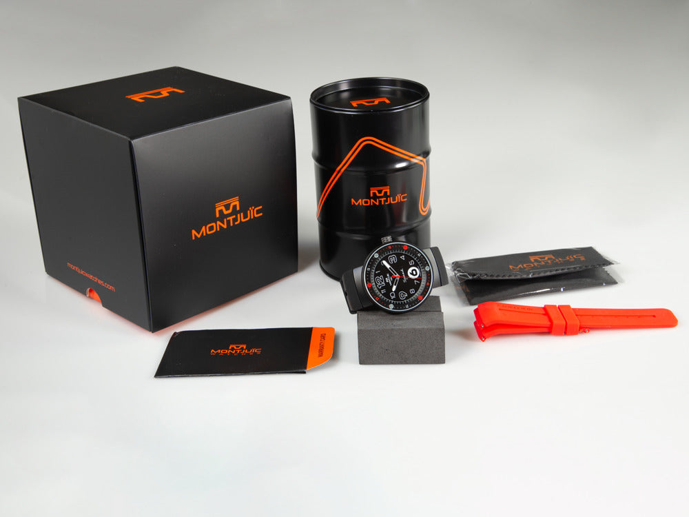Montjuic Standard Quartz Uhr, Edelstahl 316L, Schwarz, 43 mm, MJ1.0102.B