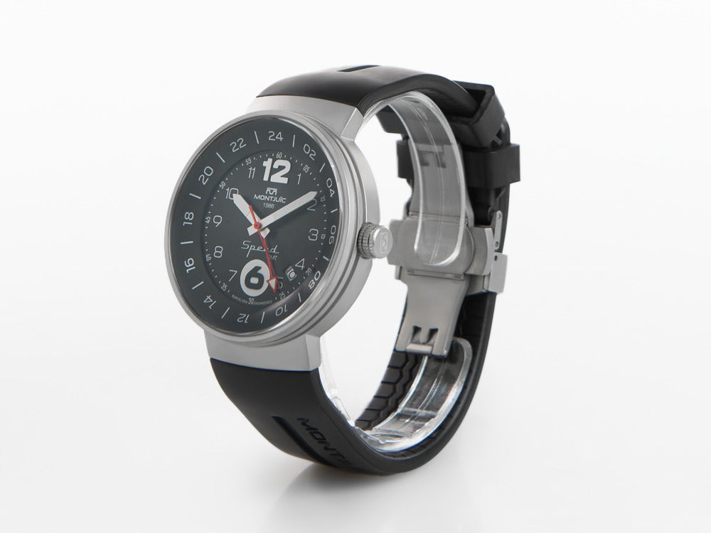 Montjuic Speed GMT Quartz Uhr, Edelstahl, Schwarz, 43 mm, MJ3.0101.S