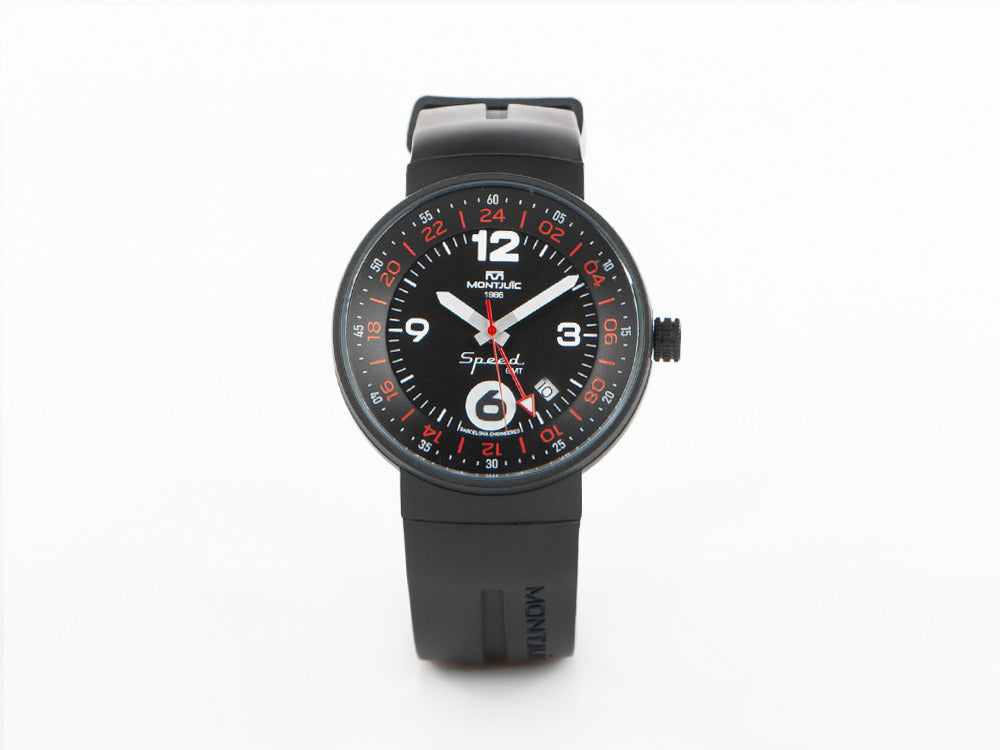 Montjuic Speed GMT Quartz Uhr, Edelstahl,DLC, Schwarz, 43 mm, MJ3.0202.B
