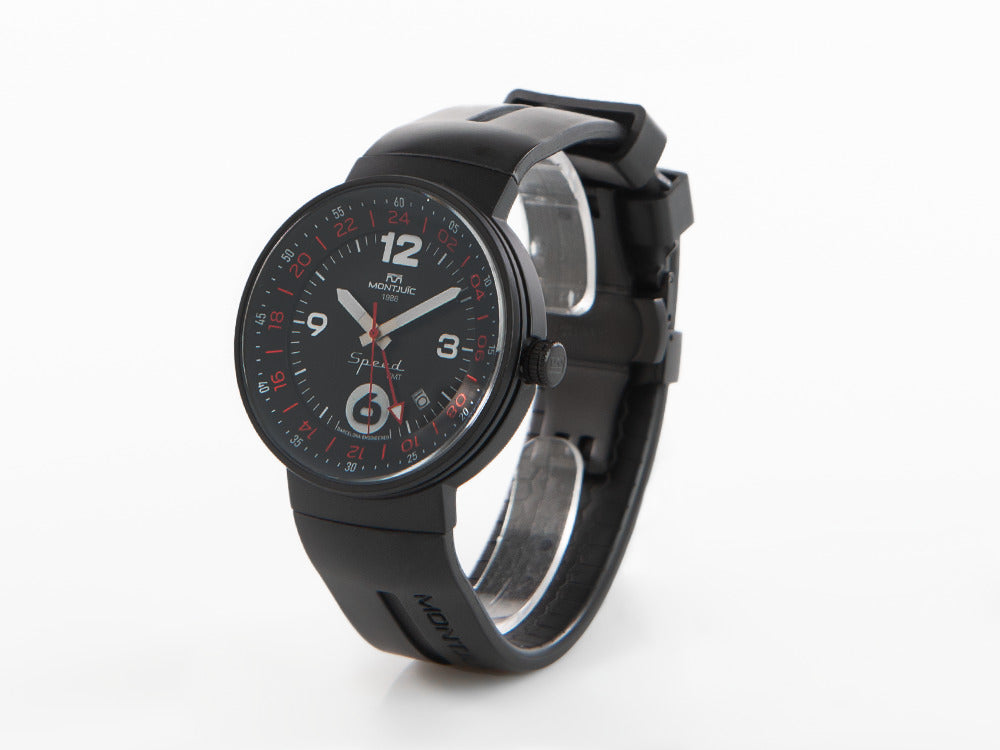 Montjuic Speed GMT Quartz Uhr, Edelstahl,DLC, Schwarz, 43 mm, MJ3.0202.B