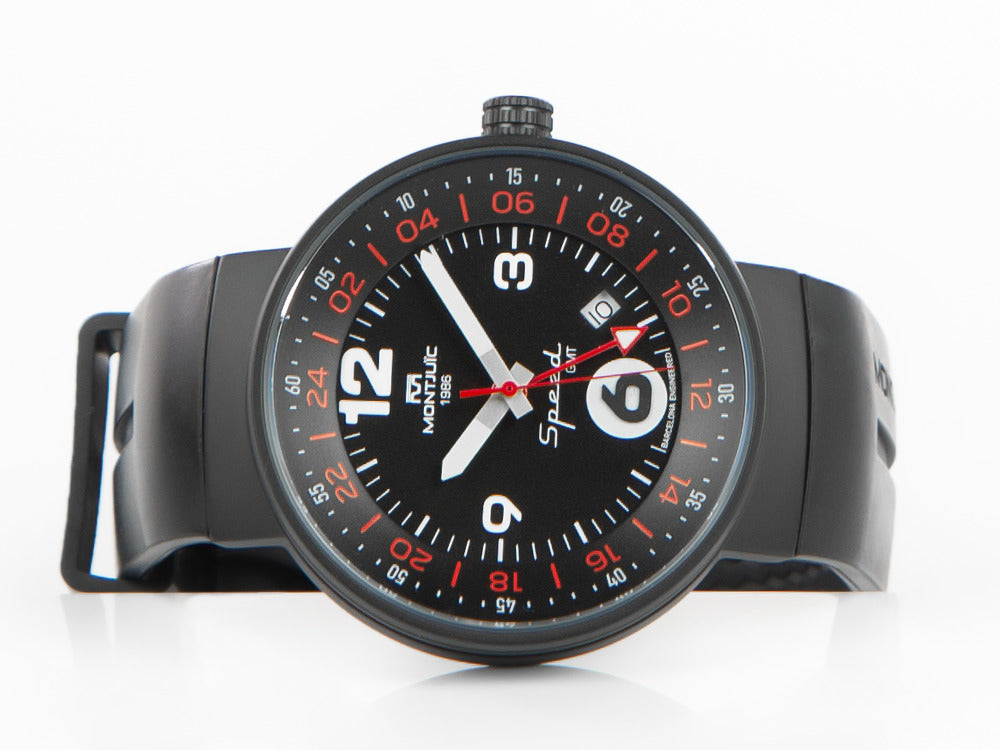 Montjuic Speed GMT Quartz Uhr, Edelstahl,DLC, Schwarz, 43 mm, MJ3.0202.B