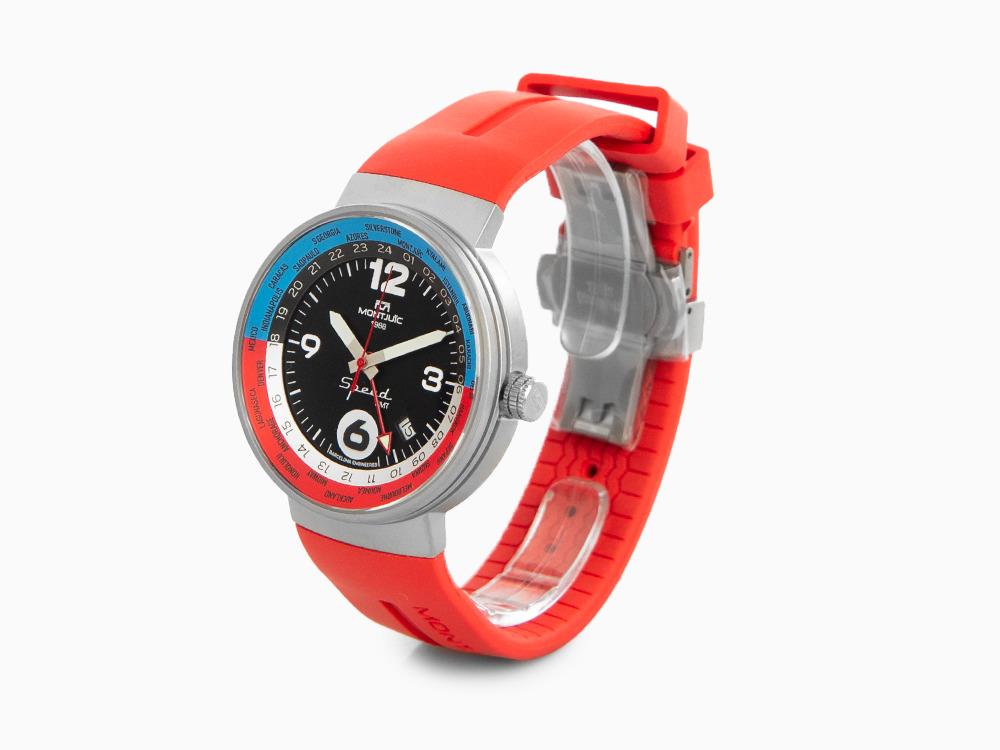 Montjuic Speed GMT Quartz Uhr, Edelstahl, Schwarz, 43 mm, MJ3.0203.S