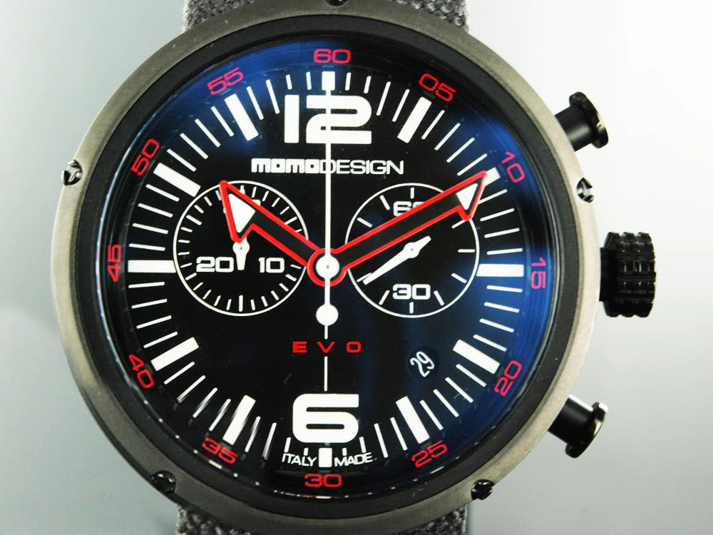 Momo Design Evo Uhr, Edelstahl sandgestrahlt , PVD, Chronograph, 43mm