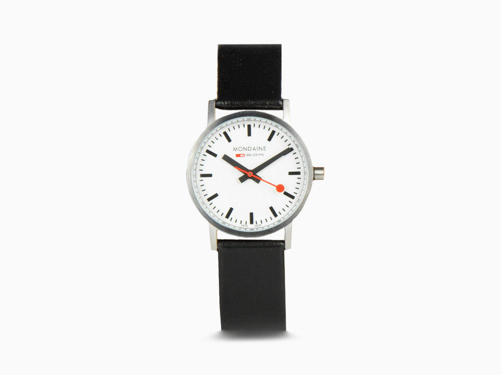 Mondaine Classic Quartz Uhr, Weiss, 30 mm, Lederband, A658.30323.16SBB