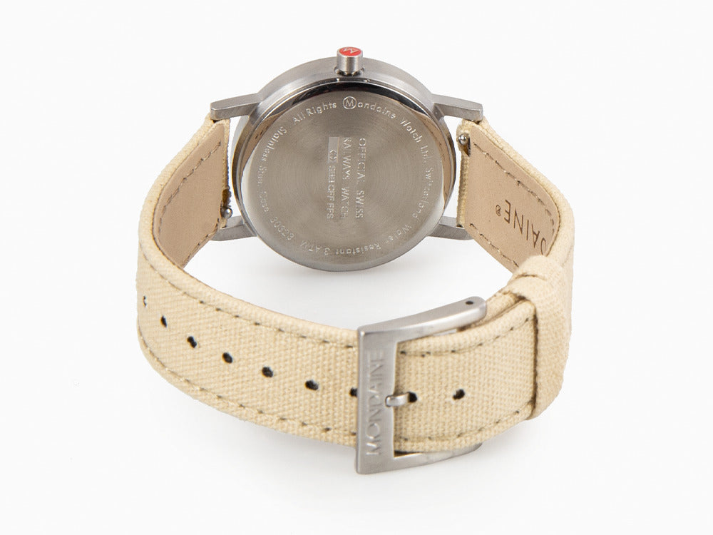 Mondaine Classic Quartz Uhr, Weiss, 30 mm, Leinenuhrband, A658.30323.17SBK