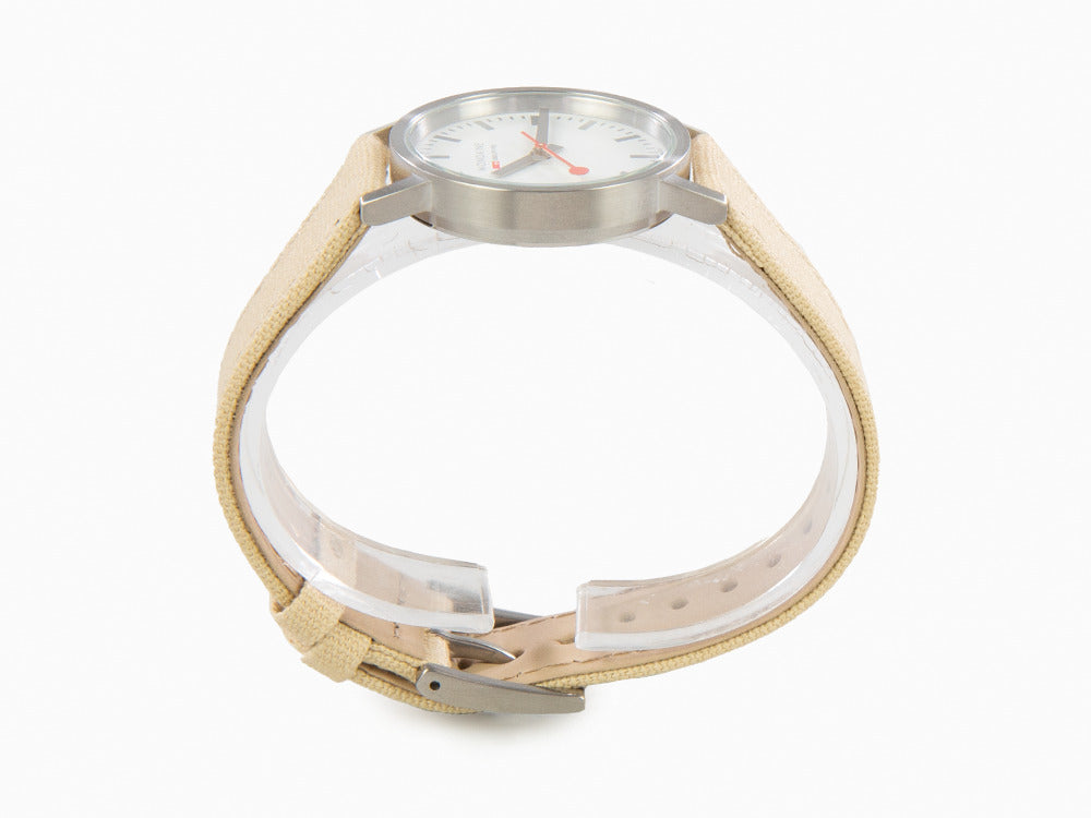 Mondaine Classic Quartz Uhr, Weiss, 30 mm, Leinenuhrband, A658.30323.17SBK