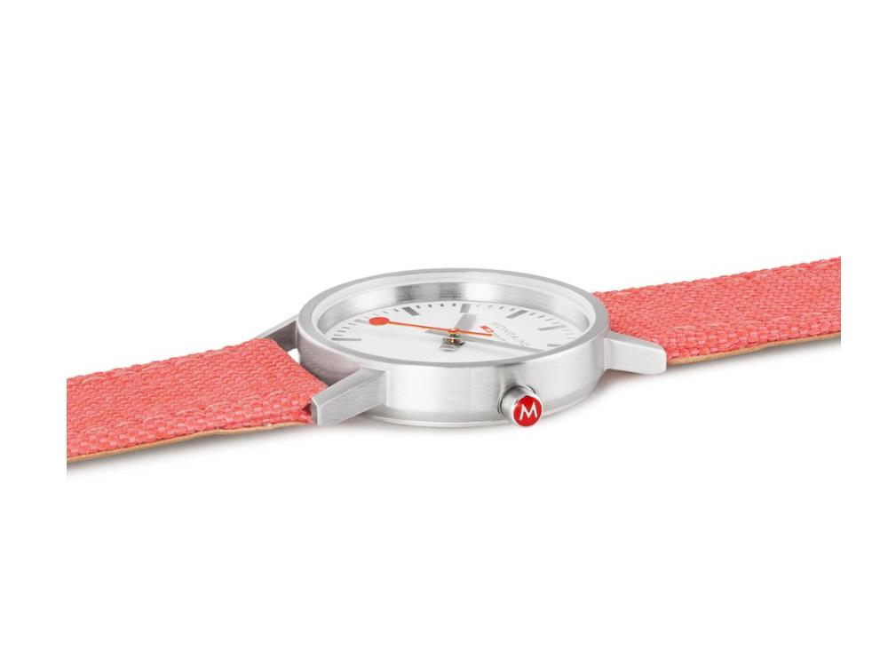 Mondaine Classic Quartz Uhr, Weiss, 30 mm, Leinenuhrband, A658.30323.17SBP