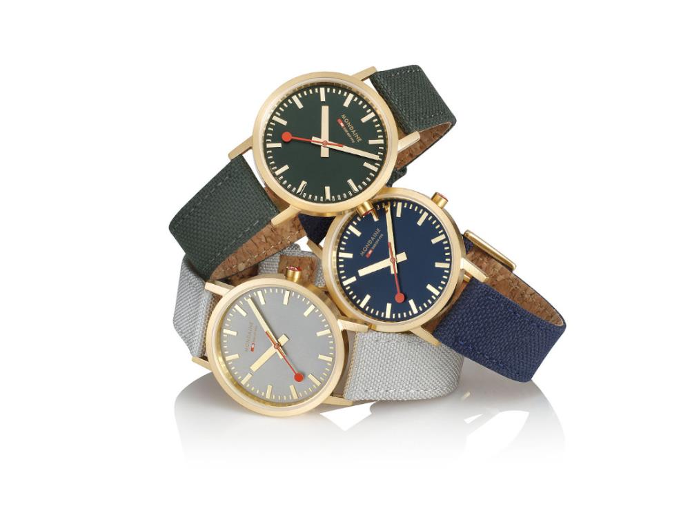 Mondaine Classic Quartz Uhr, Blau, 36 mm, Leinenuhrband, A660.30314.40SBQ