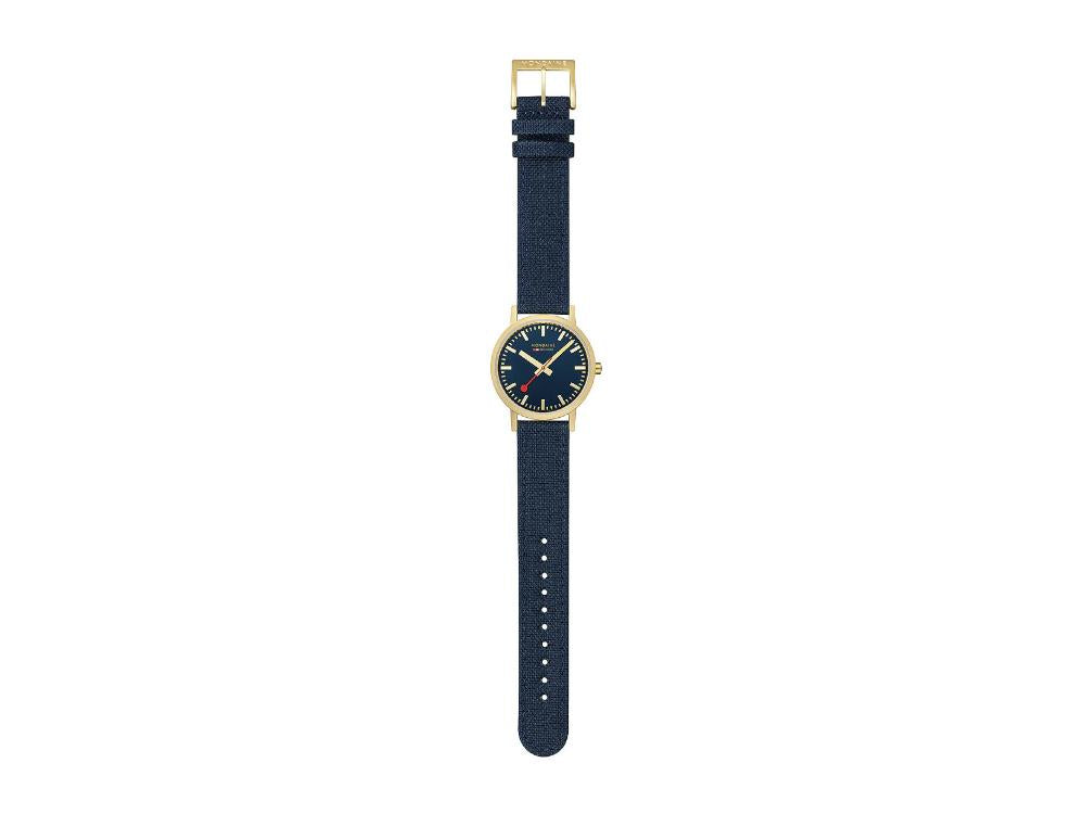 Mondaine Classic Quartz Uhr, Blau, 36 mm, Leinenuhrband, A660.30314.40SBQ