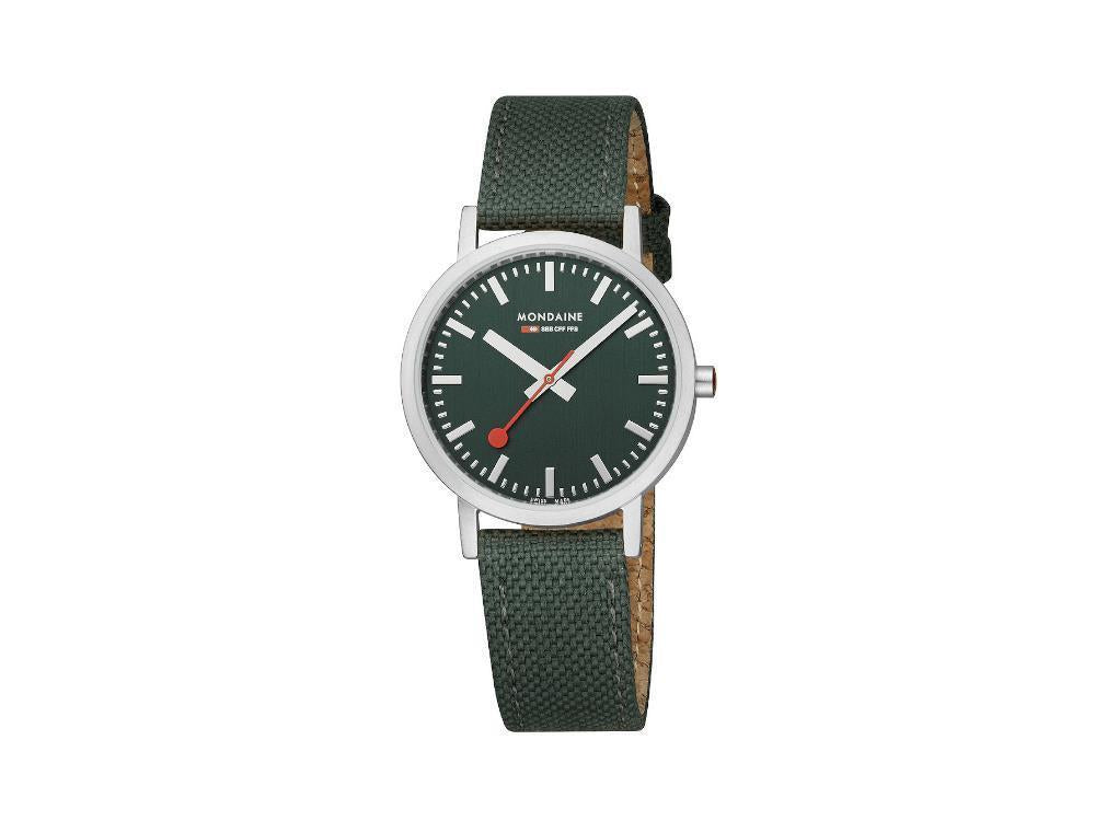 Mondaine Classic Quartz Uhr, Grün, 36 mm, Leinenuhrband, A660.30314.60SBD