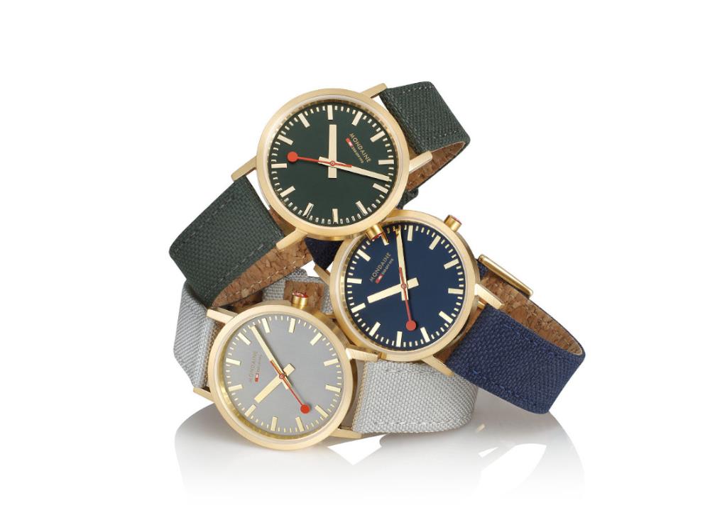 Mondaine Classic Quartz Uhr, Grün, 36 mm, Leinenuhrband, A660.30314.60SBS
