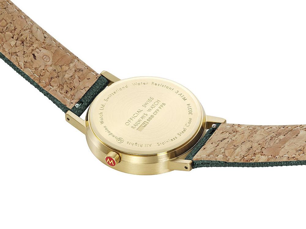 Mondaine Classic Quartz Uhr, Grün, 36 mm, Leinenuhrband, A660.30314.60SBS