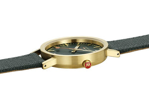 Mondaine Classic Quartz Uhr, Grün, 36 mm, Leinenuhrband, A660.30314.60SBS