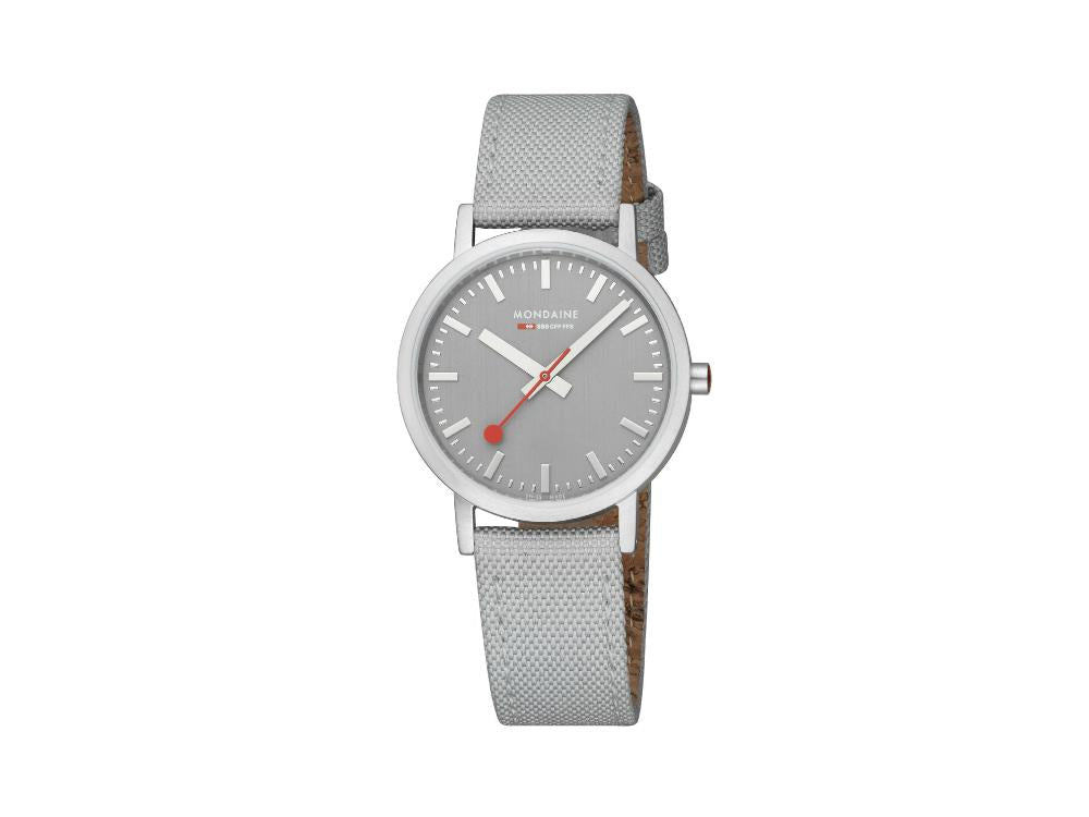 Mondaine SBB Classic Quartz Uhr, Grau, 36 mm, Leinenuhrband, A660.30314.80SBH