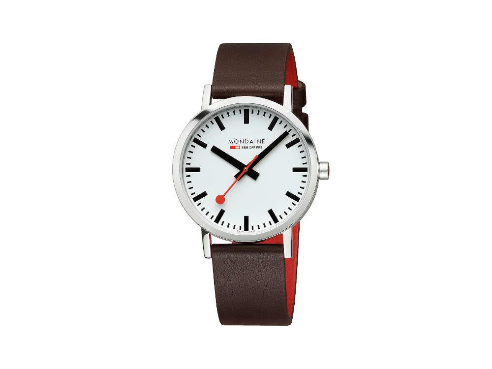 Mondaine Classic SBB Quartz Uhr, Weiss, 40 mm, Lederband, A660.30360.11SBG