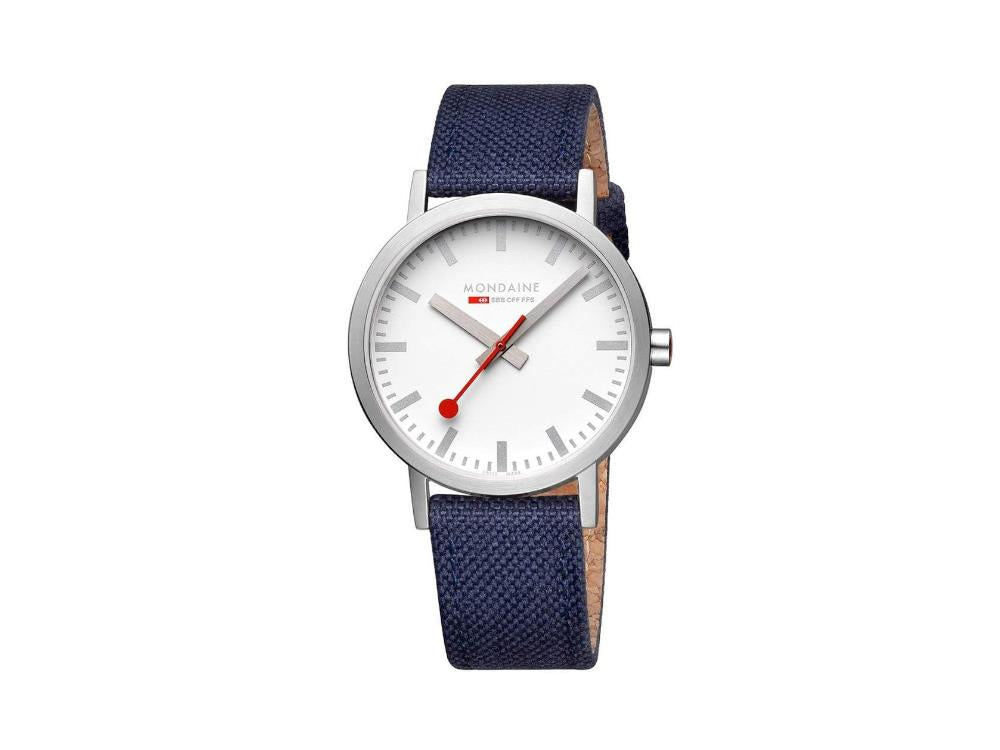 Mondaine SBB Classic Quartz Uhr, Weiss, 40 mm, Leinenuhrband, A660  