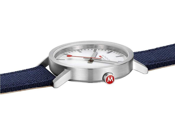 Mondaine SBB Classic Quartz Uhr, Weiss, 40 mm, Leinenuhrband, A660  