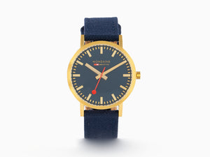 Mondaine Classic Quartz Uhr, Blau, 40 mm, Leinenuhrband, A660.30360.40SBQ
