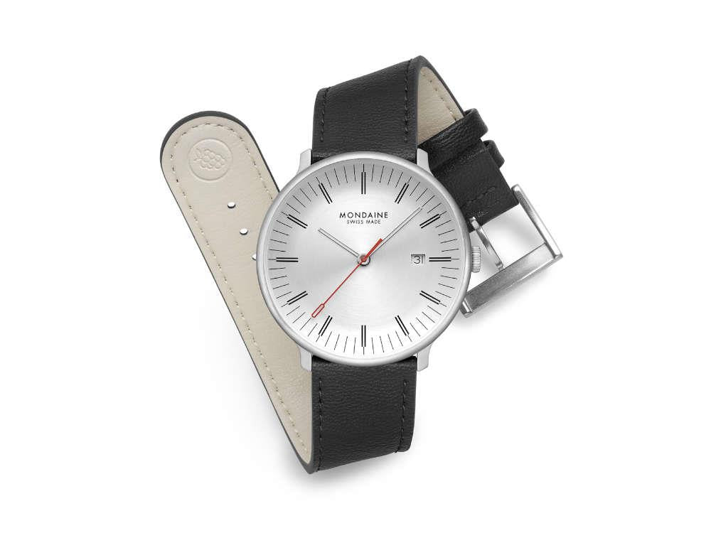 Mondaine Doppio Quartz Uhr, Weiss, 41 mm, MLE.41210.LBV