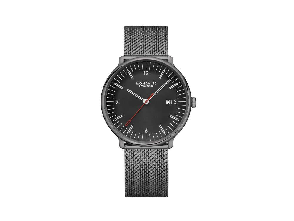 Mondaine Doppio IP Gun Quartz Uhr, Schwarz, 41 mm, MLE.41220.SM