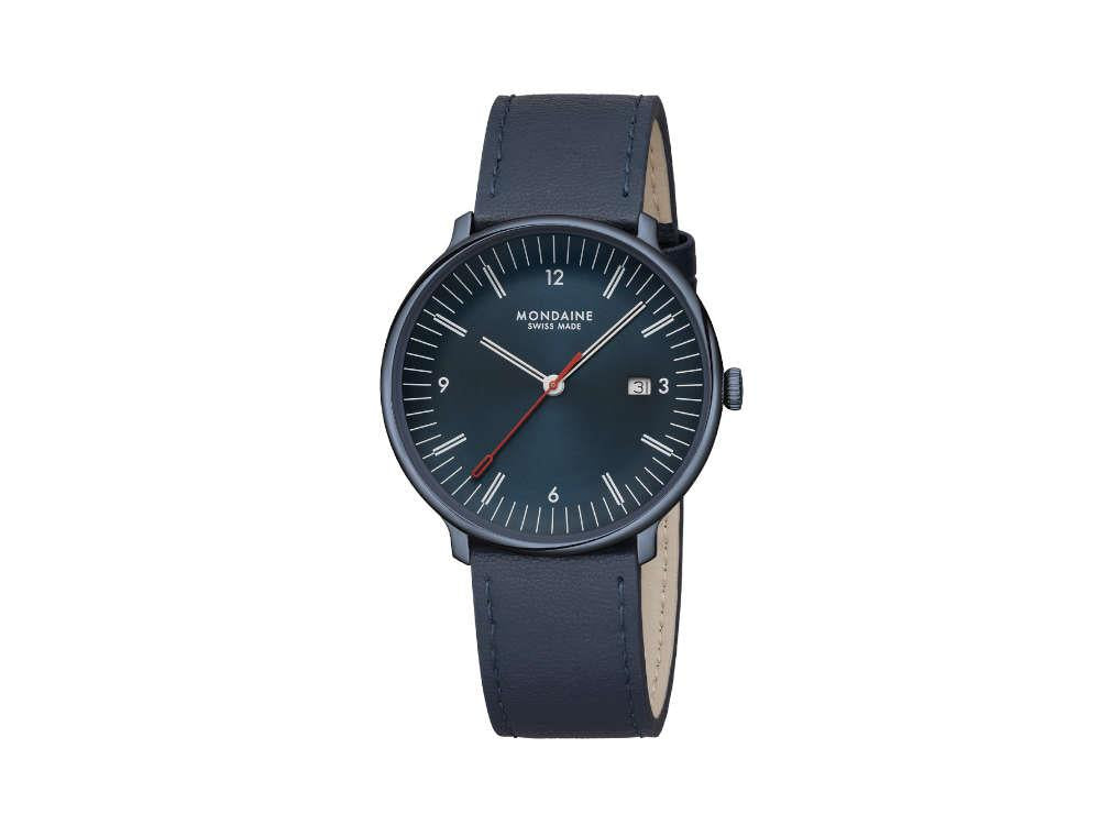 Mondaine Doppio IP Quartz Uhr, Blau, 41 mm, MLE.41240.LDV