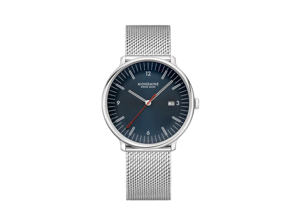 Mondaine Doppio Quartz Uhr, Blau, 41 mm, MLE.41240.LQV.SET