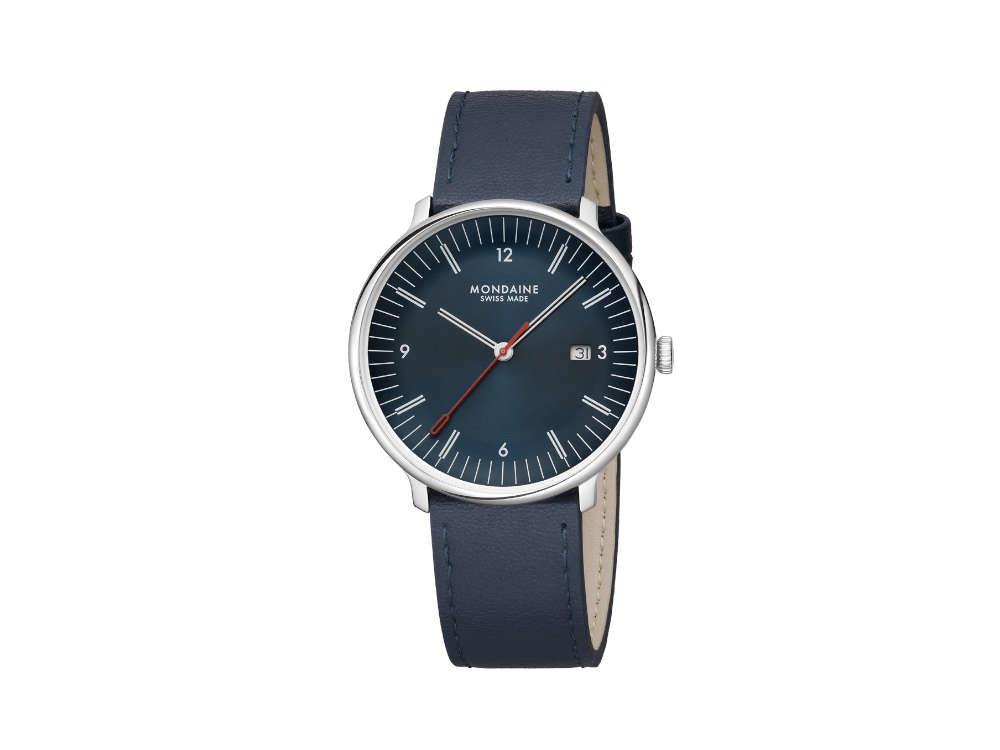 Mondaine Doppio Quartz Uhr, Blau, 41 mm, MLE.41240.LQV.SET