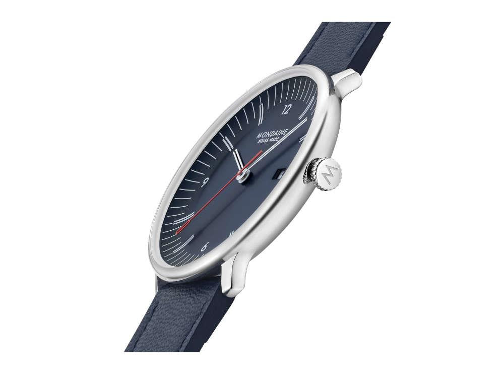 Mondaine Doppio Quartz Uhr, Blau, 41 mm, MLE.41240.LQV.SET