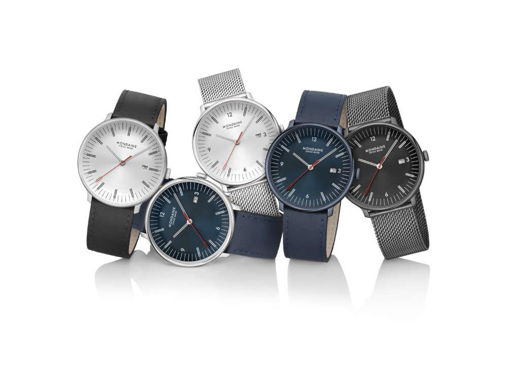 Mondaine Doppio Quartz Uhr, Blau, 41 mm, MLE.41240.LQV.SET