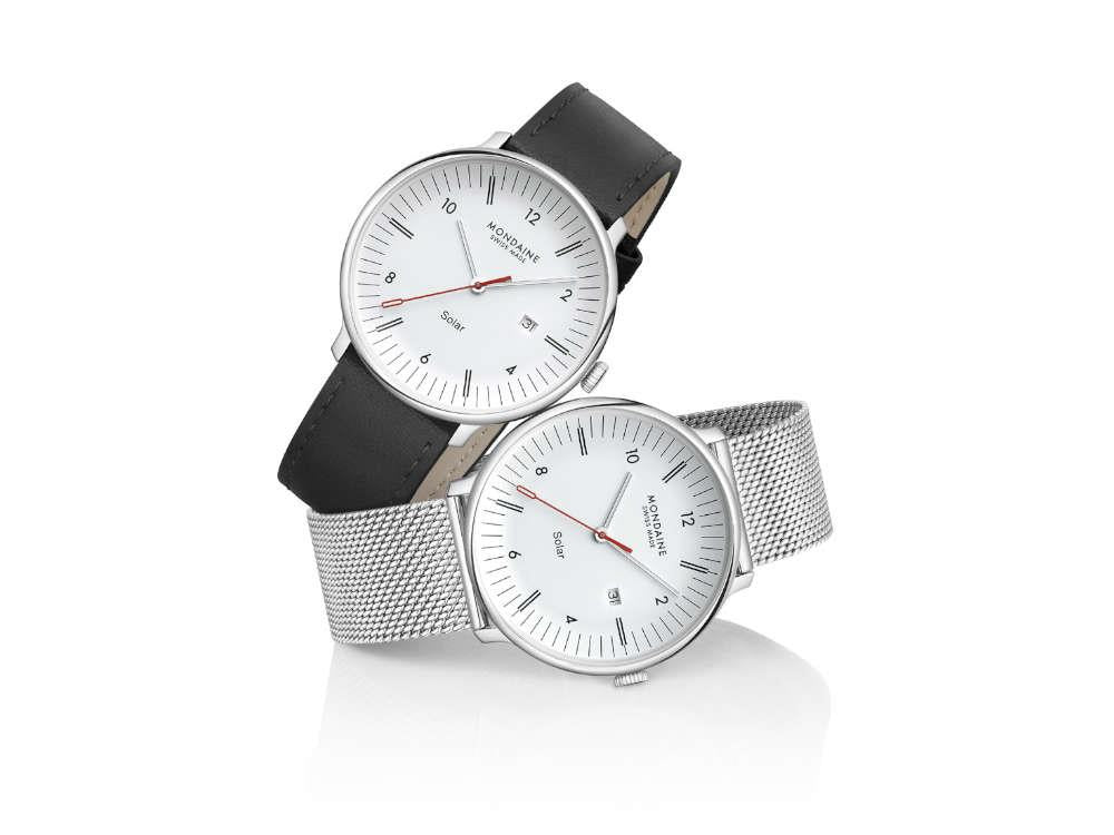 Mondaine Doppio Quartz Solar Uhr, Weiss, 41 mm, MLE.41910.LBV