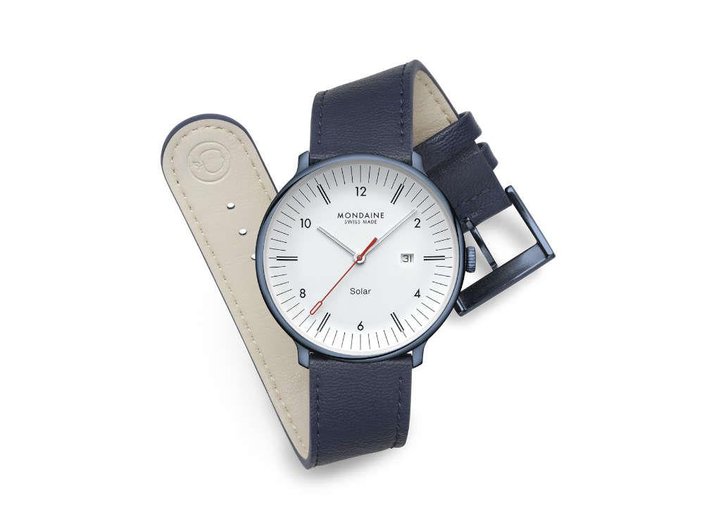 Mondaine Doppio IP Solar Quartz Uhr, Weiss, 41 mm, MLE.41910.LQV
