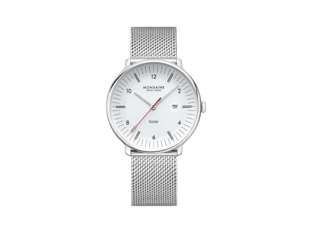 Mondaine Doppio Quartz Solar Uhr, Weiss, 41 mm, MLE.41910.SM