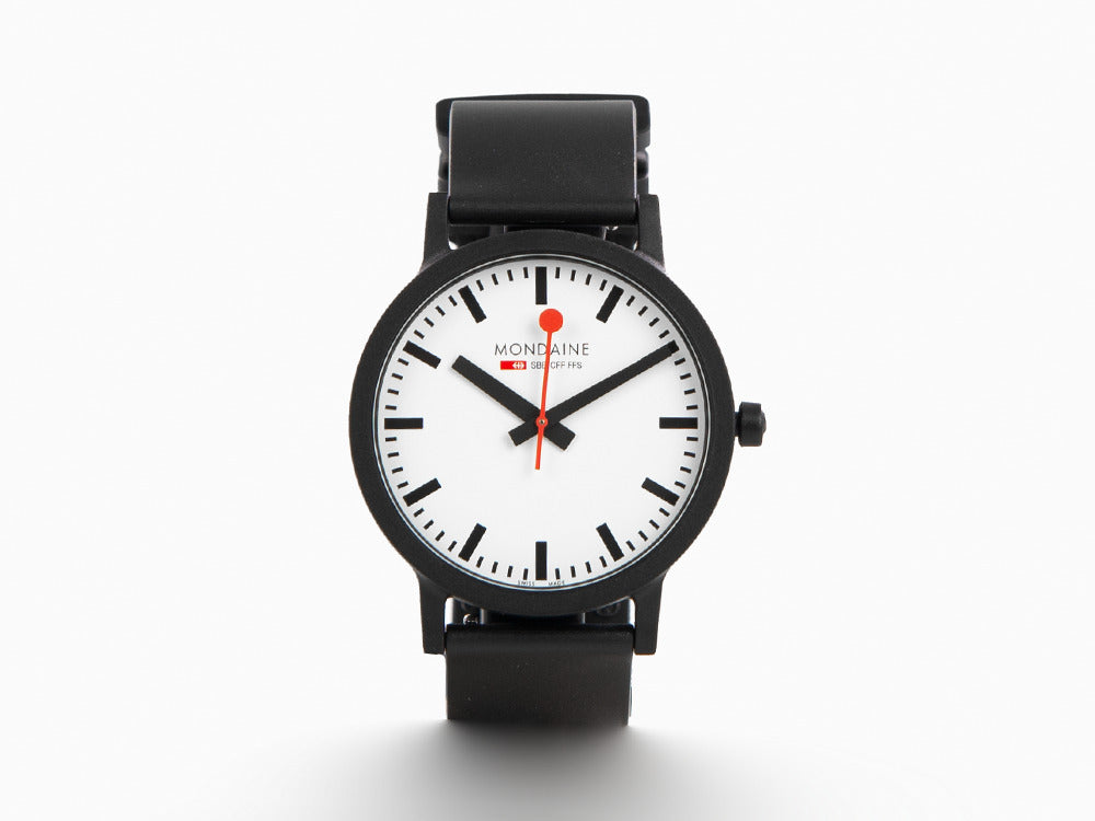 Mondaine Essence Quartz Uhr, Ökologisch - recycelt, Weiss, 41mm, MS1.41110.RB