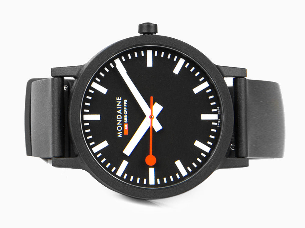 Mondaine Essence Quartz Uhr, Ökologisch - recycelt, Schwarz, 41mm, MS1.41120.RB