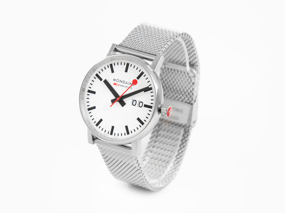 Mondaine SBB Evo2 Big Quartz Uhr, Weiss, 40 mm, Tag, MSE.40210.SM