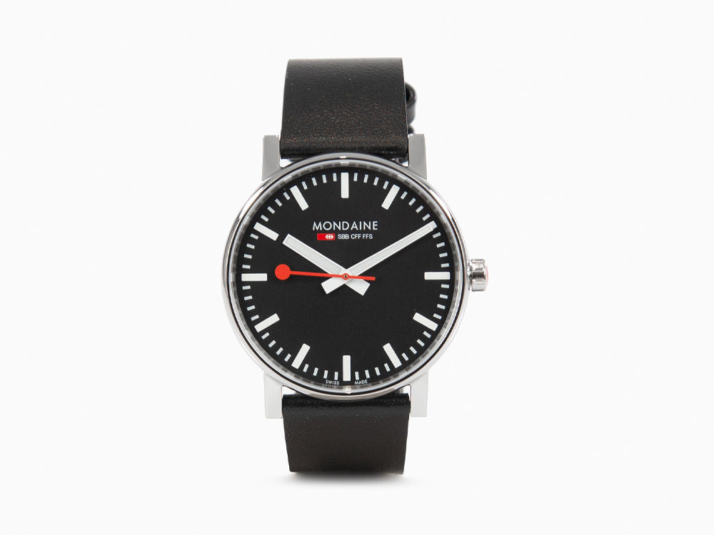 Mondaine SBB Evo Quartz Uhr, Polierter Edelstahl, Schwarz, 43 mm MSE.43120.LB