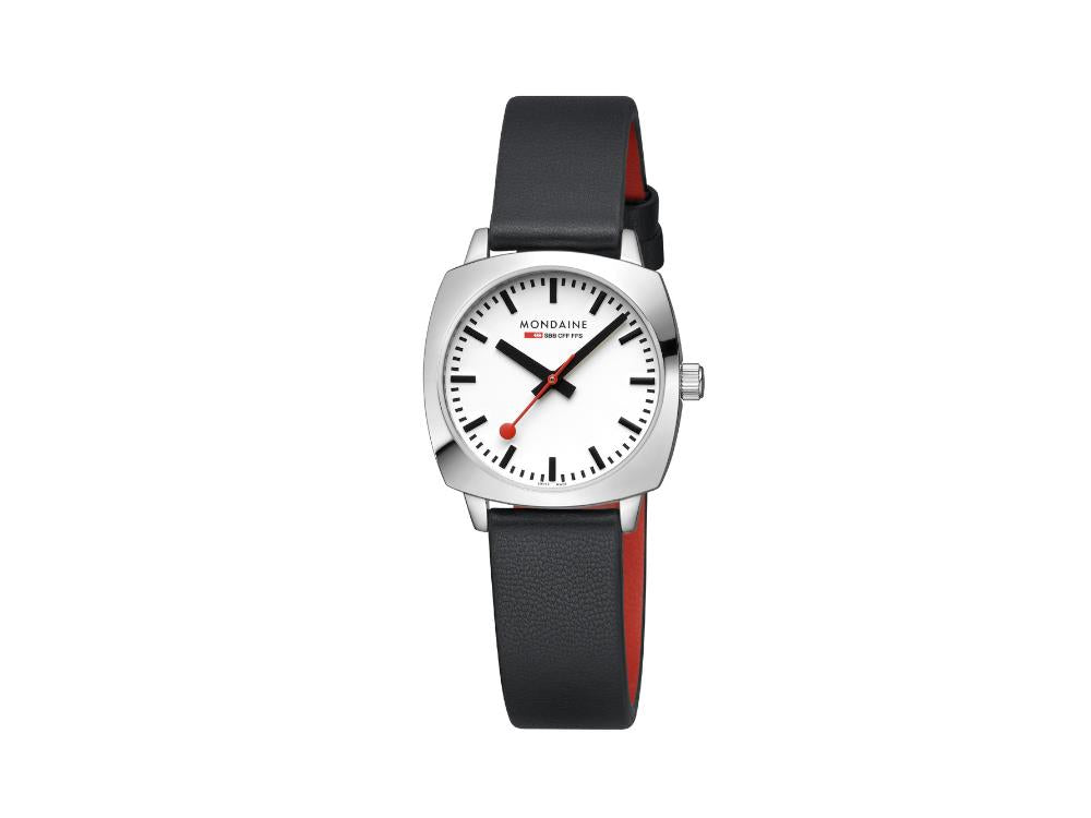 Mondaine Cushion Quartz Uhr, Weiss, 31 mm, Lederband, MSL.31110.LBV