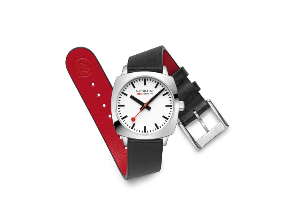 Mondaine Cushion Quartz Uhr, Weiss, 31 mm, Lederband, MSL.31110.LBV