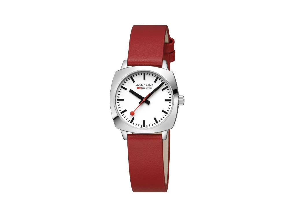 Mondaine Cushion Quartz Uhr, Weiss, 31 mm, Lederband, MSL.31110.LCV