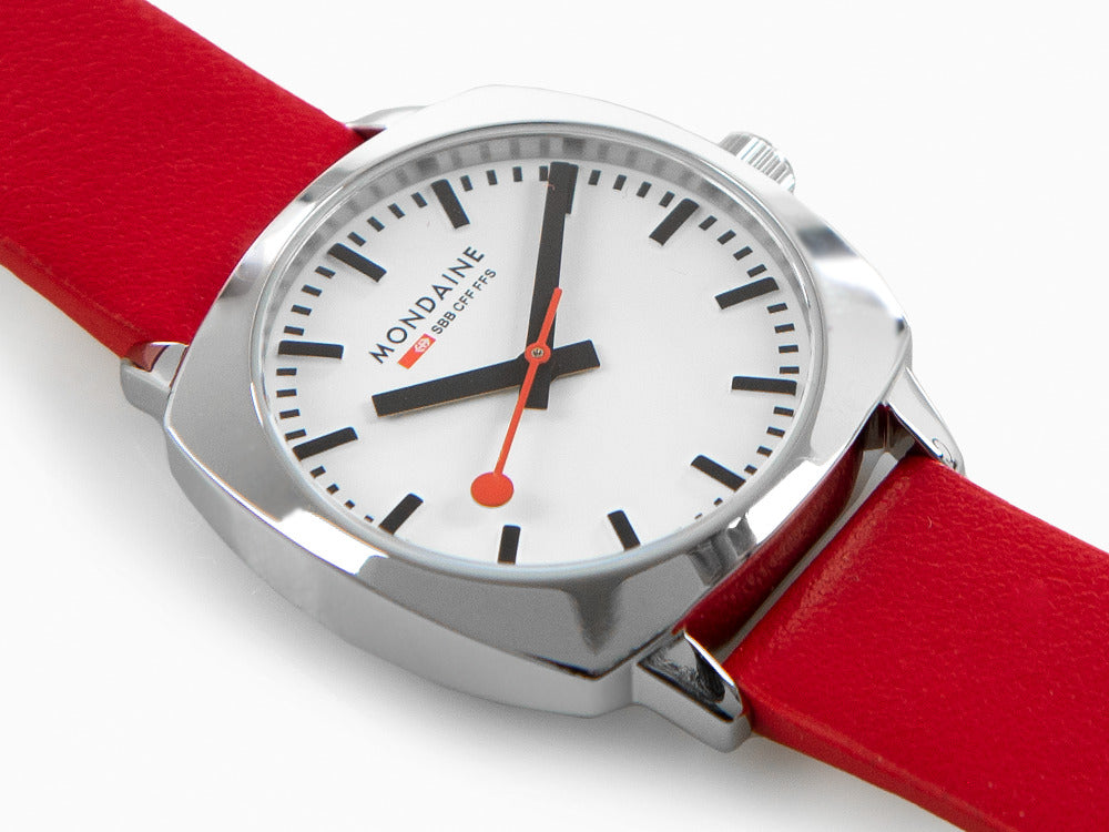 Mondaine Cushion Quartz Uhr, Weiss, 31 mm, Lederband, MSL.31110.LCV