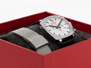 Mondaine Cushion Quartz Uhr, Weiss, 41 mm, Lederband, MSL.41410.LBV.SET