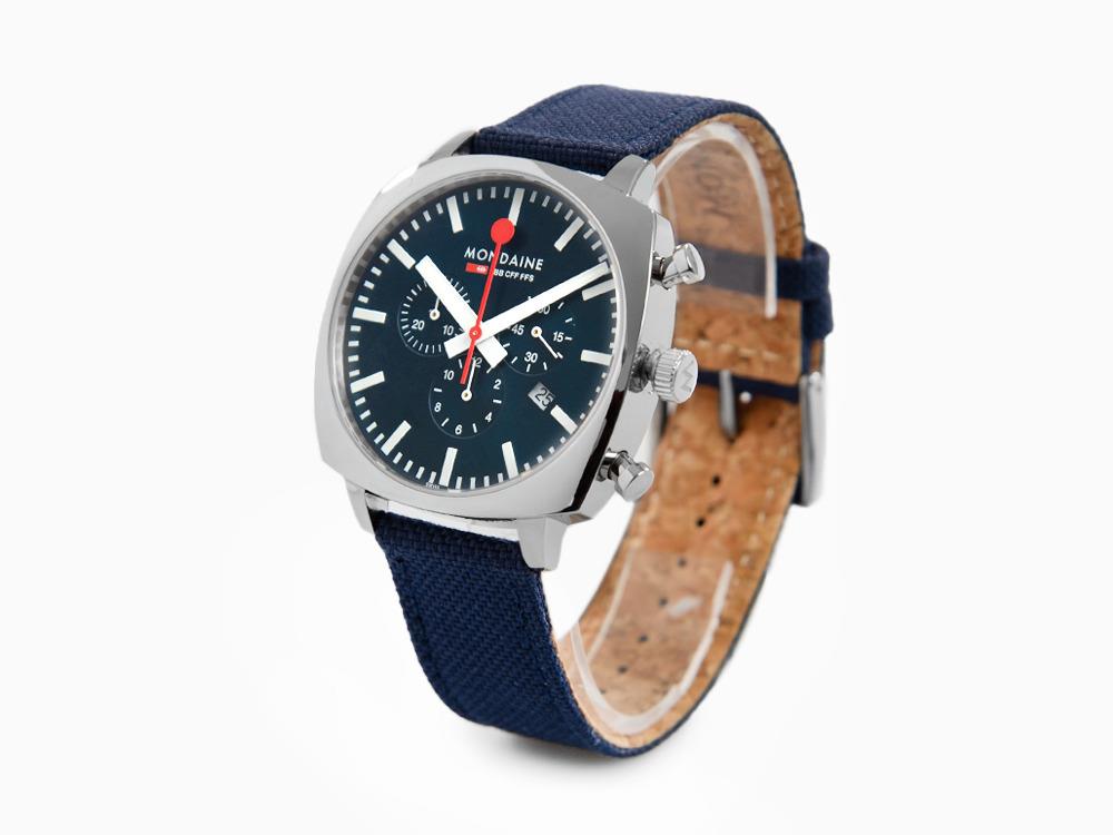 Mondaine Cushion Quartz Uhr, Blau, 41 mm, Leinenuhrband, MSL.41440.LD.SET