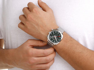 Mondaine Cushion Quartz Uhr, Grün, 41 mm, Leinenuhrband, MSL.41460.LF.SET
