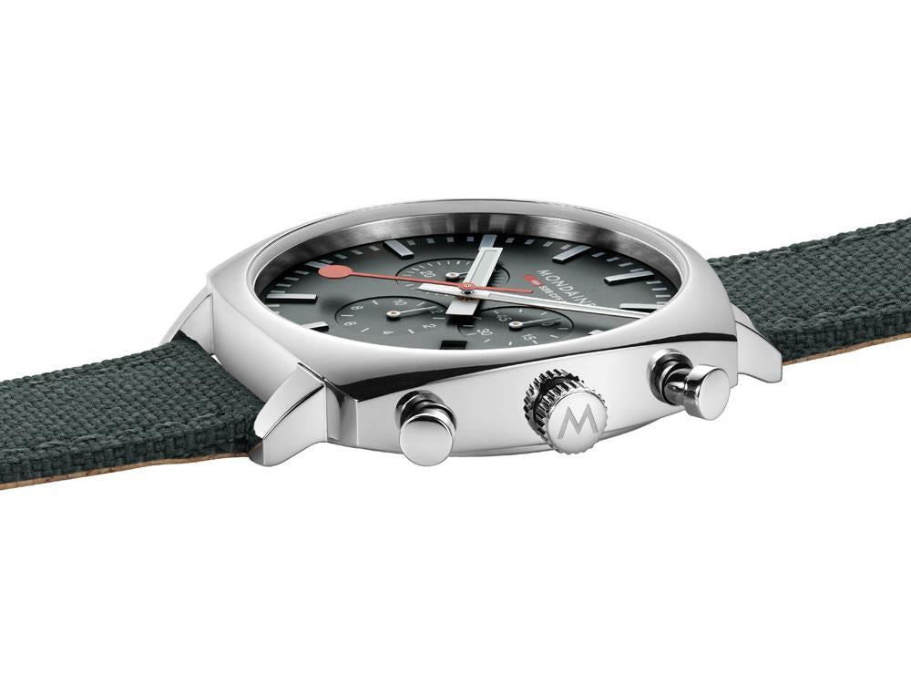 Mondaine Cushion Quartz Uhr, Grün, 41 mm, Leinenuhrband, MSL.41460.LF.SET