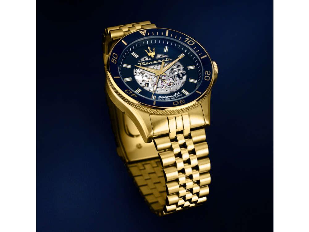Maserati Sfida Automatik Uhr, PVD Gold, Blau, 44 mm, Spezialausgabe, R8823140017